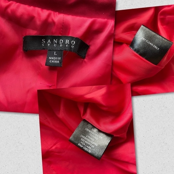 Sandro Studio Puff Lapel Vest with Belt Ruby Red Size Large Statement Bold - Picture 6 of 11